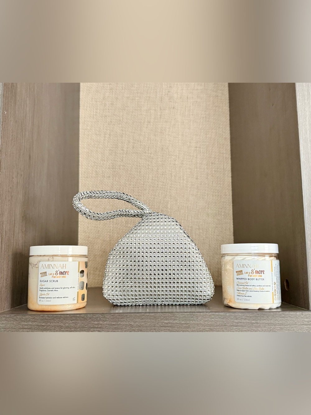 Aminnah S’mores Scrub Butter & Crystal Evening Bag